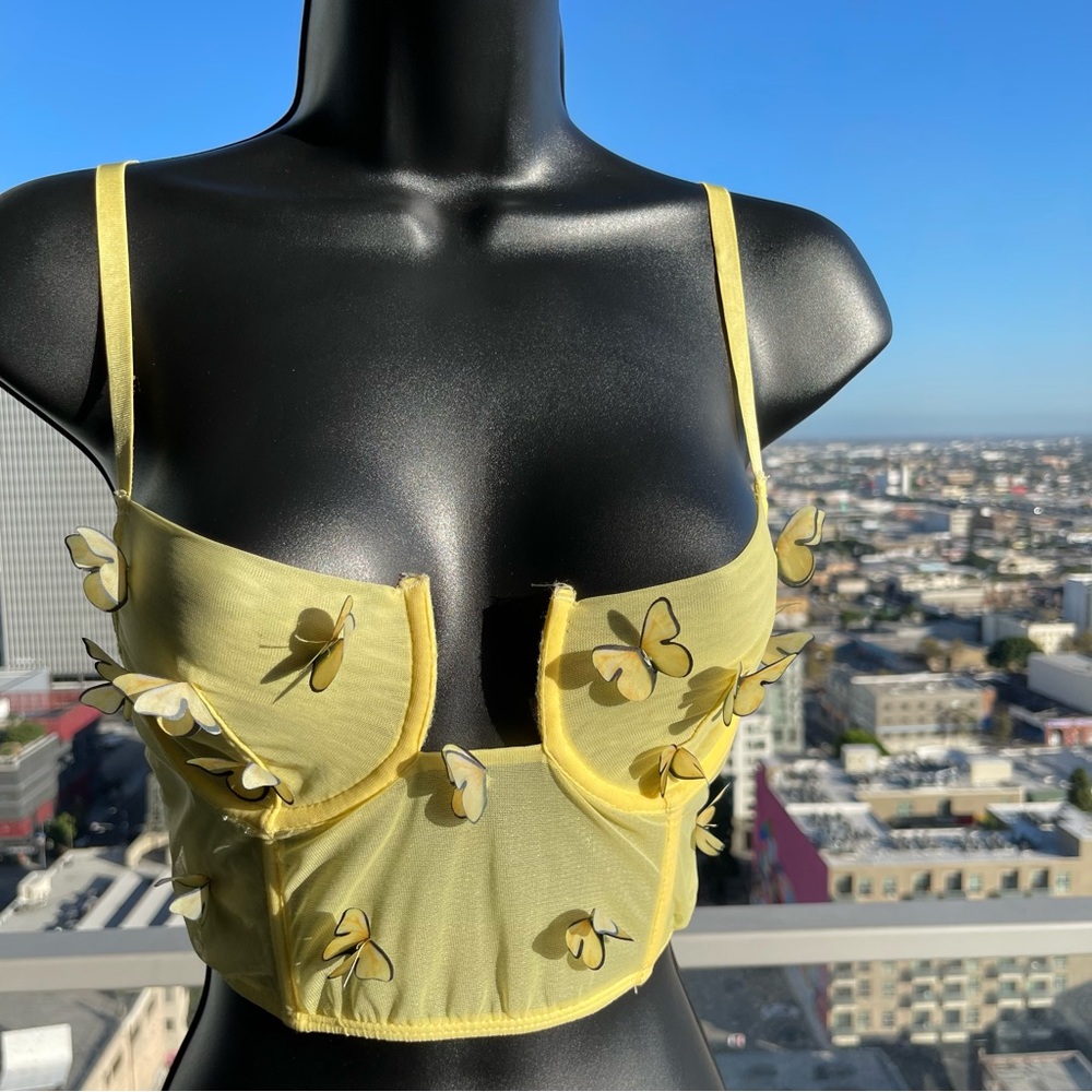 Yellow Underwire Butterfly Crop Top